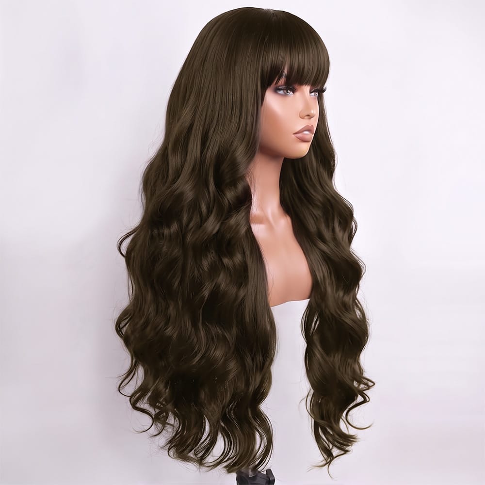 Body Wave Human Hair Wig with Bangs 100% Human Hair Wig – Bangs Style aramel Balayage Highlights LINKTOWIG