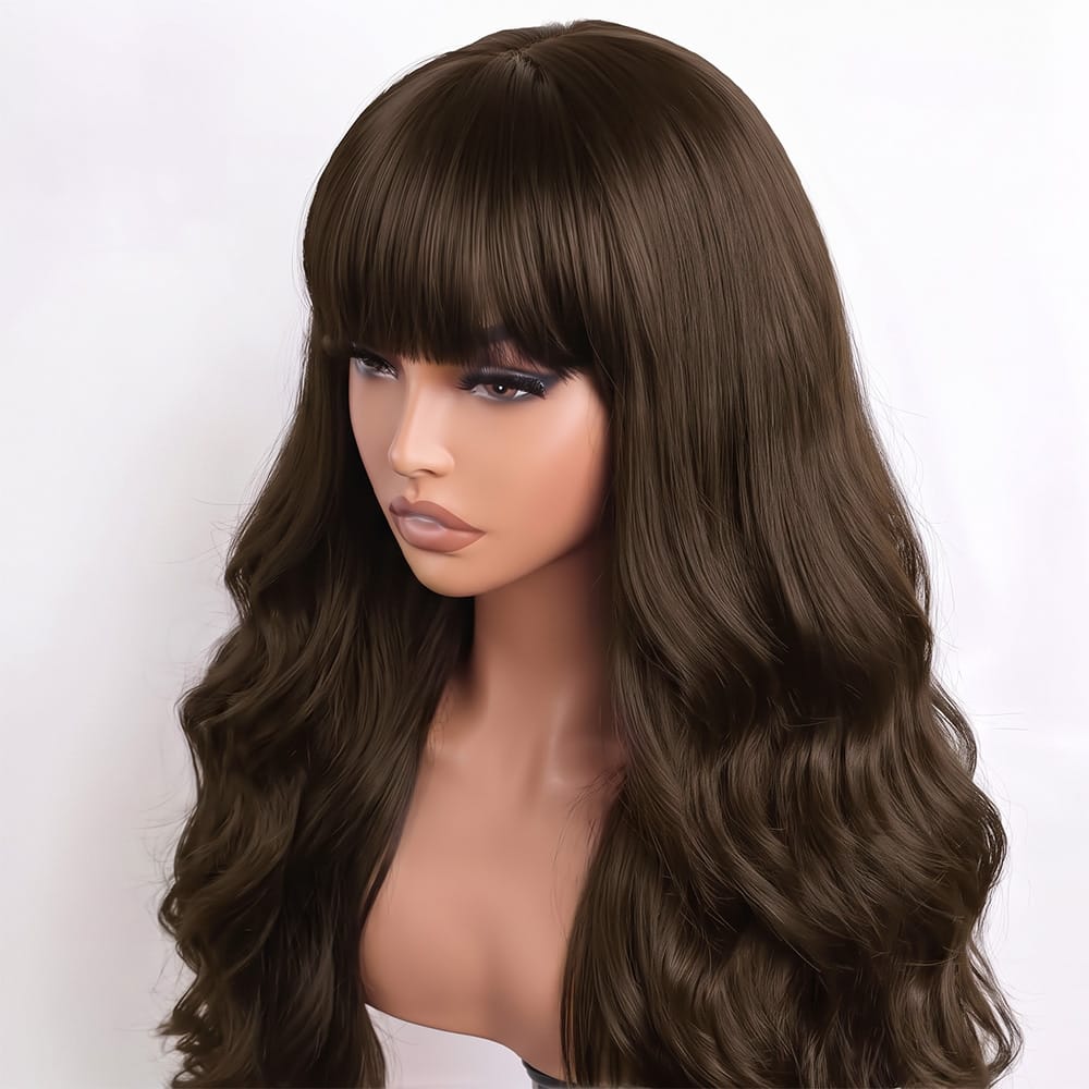Body Wave Human Hair Wig with Bangs 100% Human Hair Wig – Bangs Style aramel Balayage Highlights LINKTOWIG