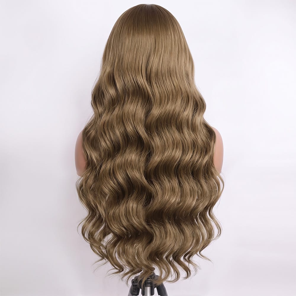 Body Wave Human Hair Wig with Bangs 100% Human Hair Wig – Bangs Style Ash Brown LINKTOWIG
