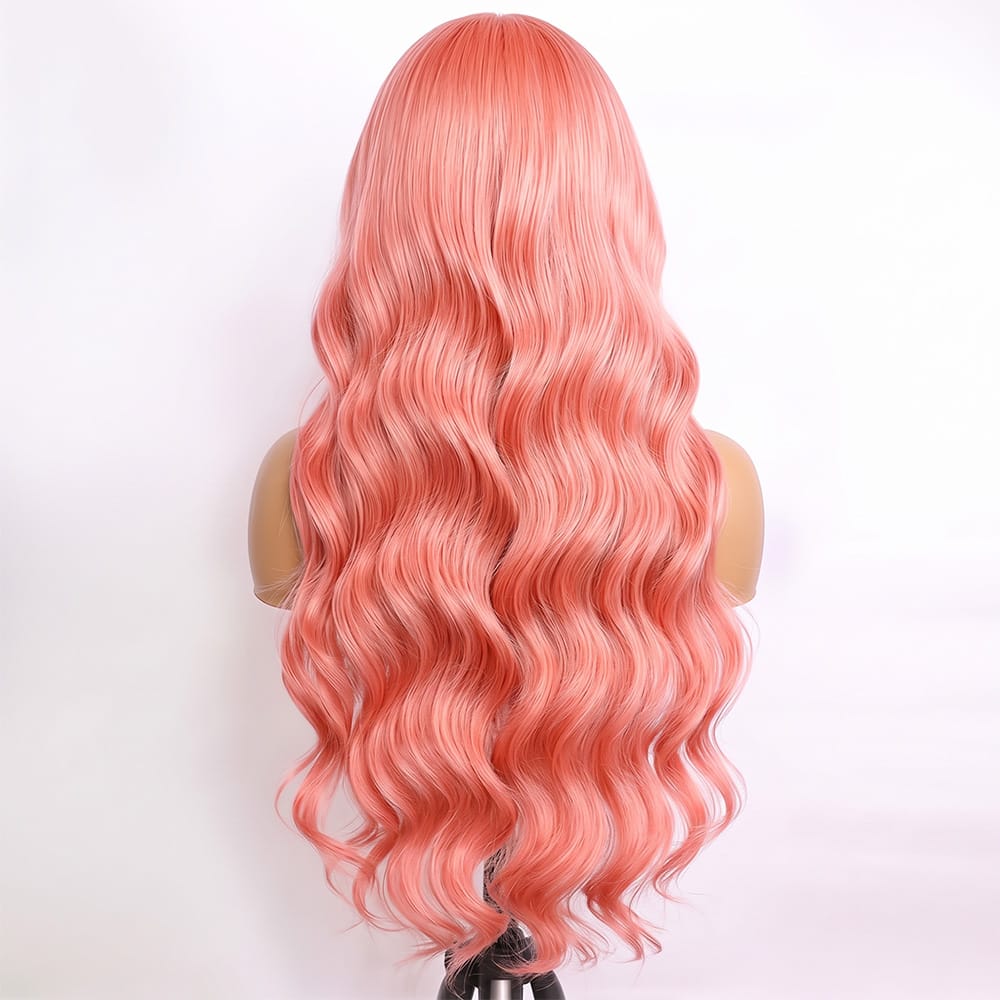 Body Wave Human Hair Wig with Bangs 100% Human Hair Wig – Bangs Style Bubblegum Pink LINKTOWIG