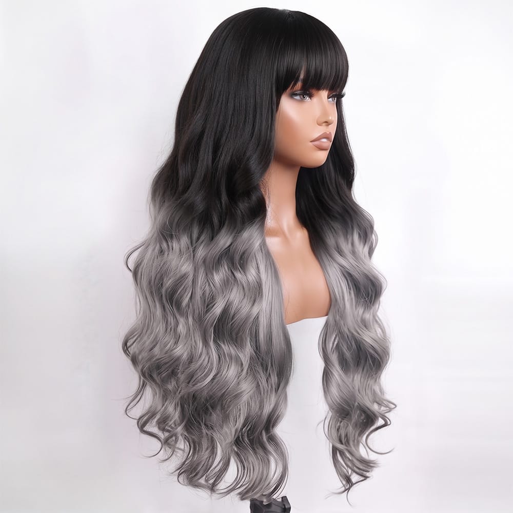 Body Wave Human Hair Wig with Bangs 100% Human Hair Wig – Bangs Style Dark Roots LINKTOWIG