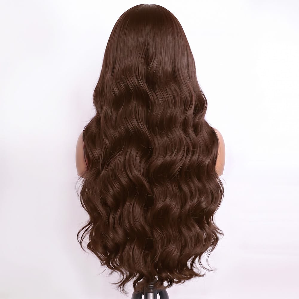 Body Wave Human Hair Wig with Bangs 100% Human Hair Wig – Bangs Style Espresso Brown LINKTOWIG