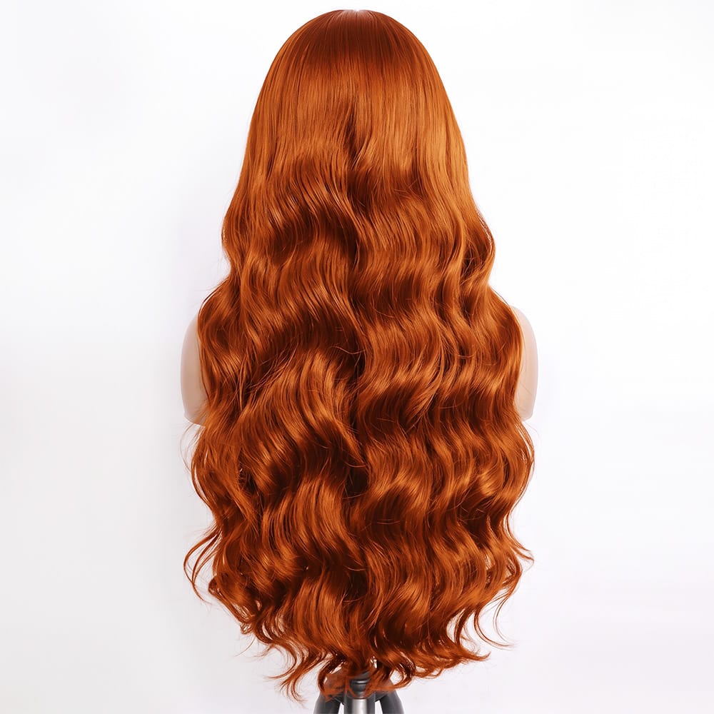 Body Wave Human Hair Wig with Bangs 100% Human Hair Wig – Bangs Style Ginger Orange LINKTOWIG