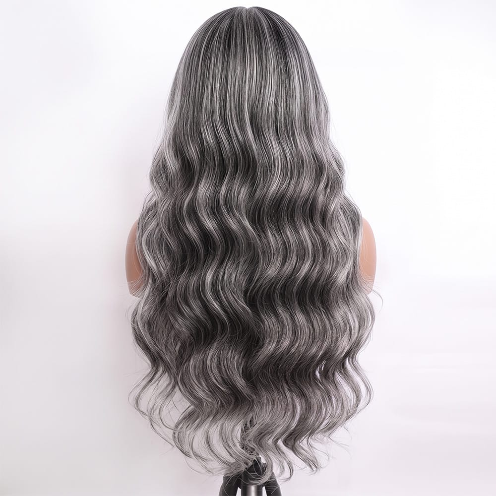 Body Wave Human Hair Wig with Bangs 100% Human Hair Wig – Bangs Style Silver Grey LINKTOWIG