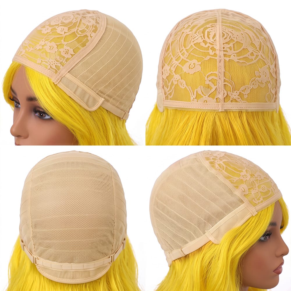 Body Wave Human Hair Wig with Bangs 100% Human Hair Wig – Bangs Style Yellow LINKTOWIG