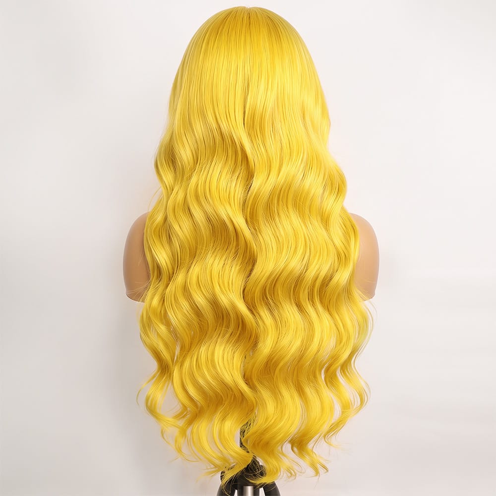 Body Wave Human Hair Wig with Bangs 100% Human Hair Wig – Bangs Style Yellow LINKTOWIG