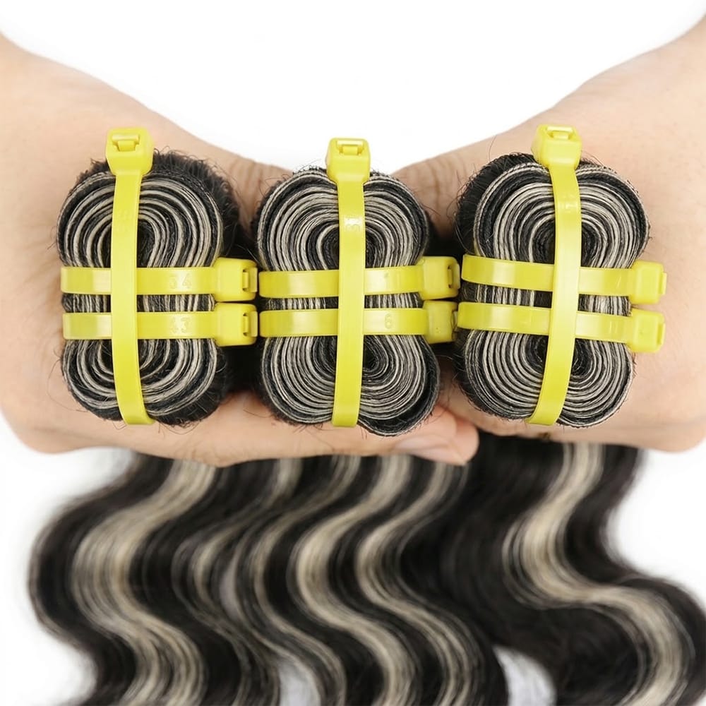 Body Wave Luxury Natural Hair Weft – 100% Virgin Human Hair / Wig Black and grey blended highlights LINKTOWIG