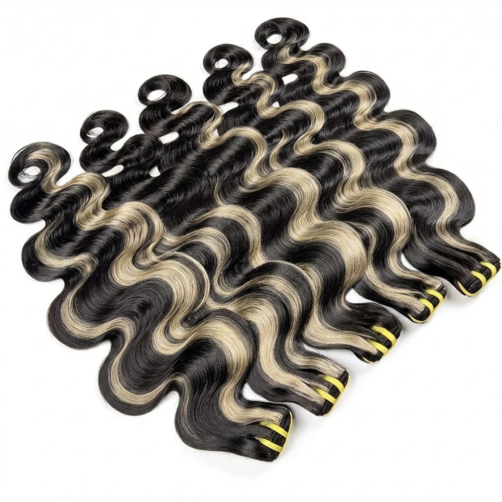 Body Wave Luxury Natural Hair Weft – 100% Virgin Human Hair / Wig Black and grey blended highlights LINKTOWIG