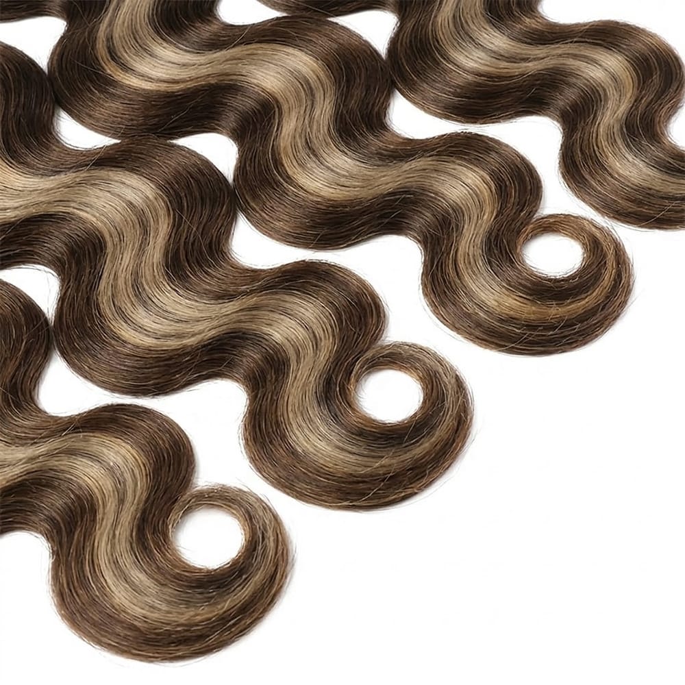 Body Wave Luxury Natural Hair Weft – 100% Virgin Human Hair / Wig Honey Blonde Highlights LINKTOWIG