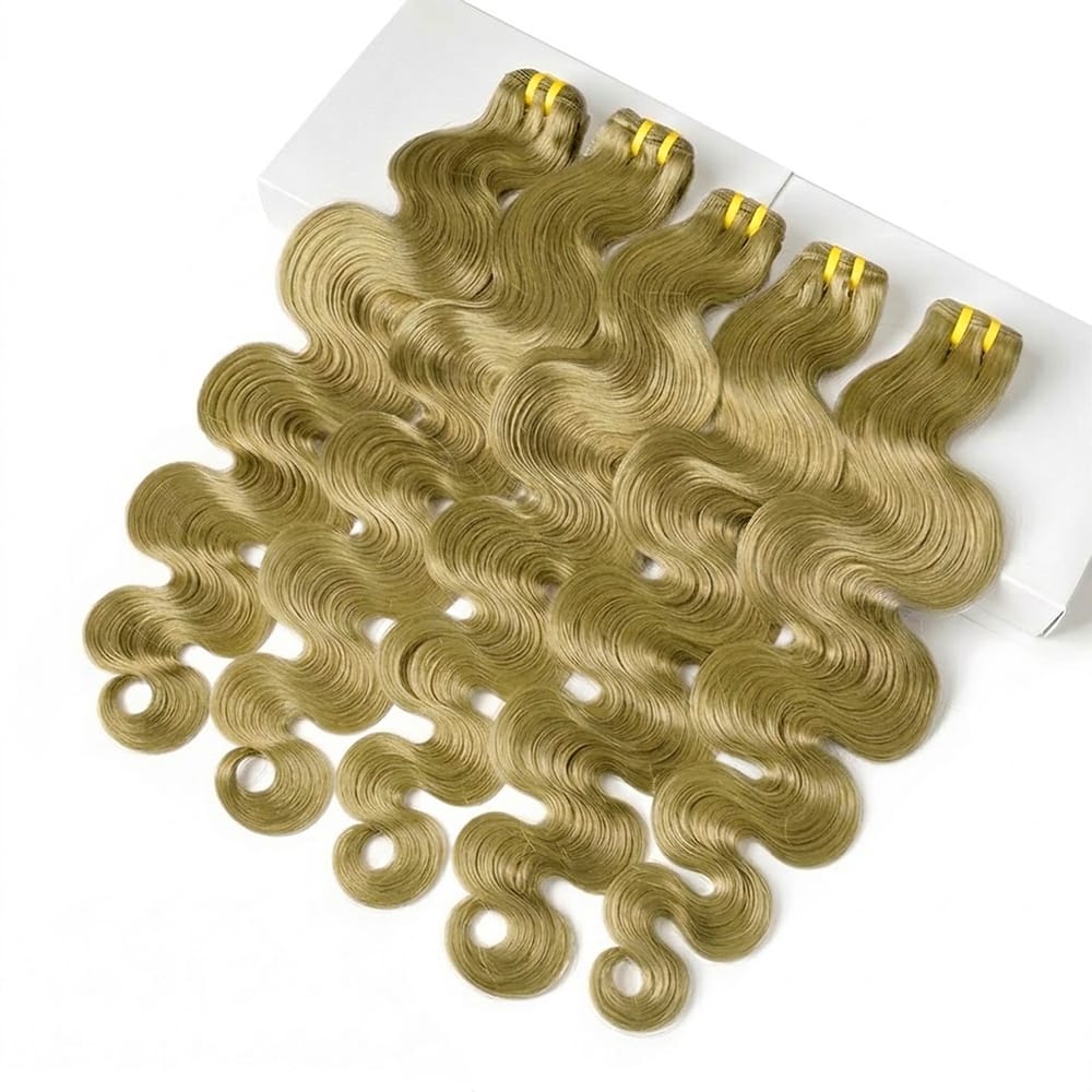 Body Wave Luxury Natural Hair Weft – 100% Virgin Human Hair / Wig Olive Green Blonde LINKTOWIG