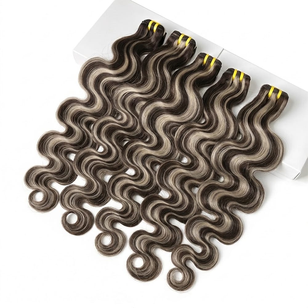 Body Wave Luxury Natural Hair Weft – 100% Virgin Human Hair / Wig Piano Highlight Silver Grey LINKTOWIG