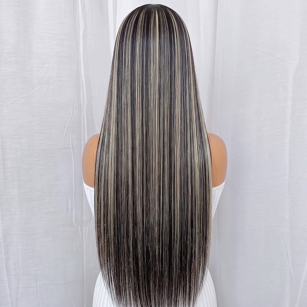 Bone Straight HD Lace Super Natural Lace Frontal Human Hair Wigs Black and grey blended highlights LINKTOWIG