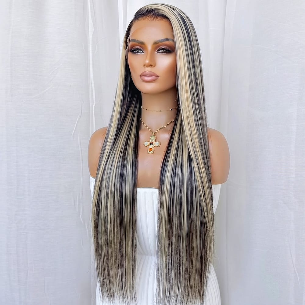 Bone Straight HD Lace Super Natural Lace Frontal Human Hair Wigs Black and grey blended highlights LINKTOWIG