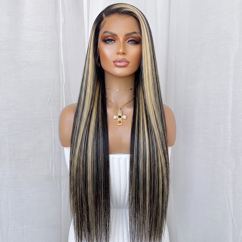 Bone Straight HD Lace Super Natural Lace Frontal Human Hair Wigs Black and grey blended highlights LINKTOWIG