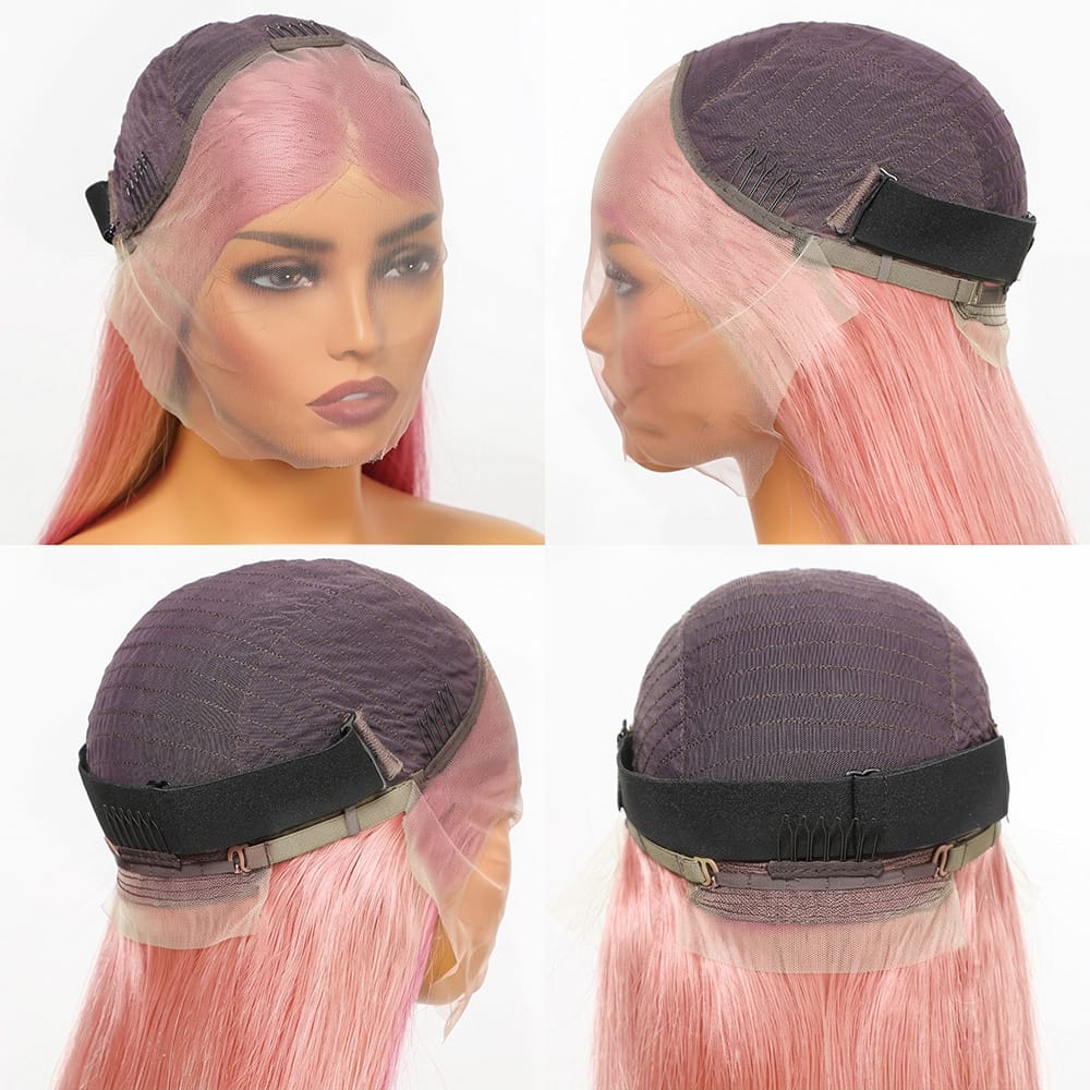 Bone Straight HD Lace Super Natural Lace Frontal Human Hair Wigs Bubblegum Pink LINKTOWIG