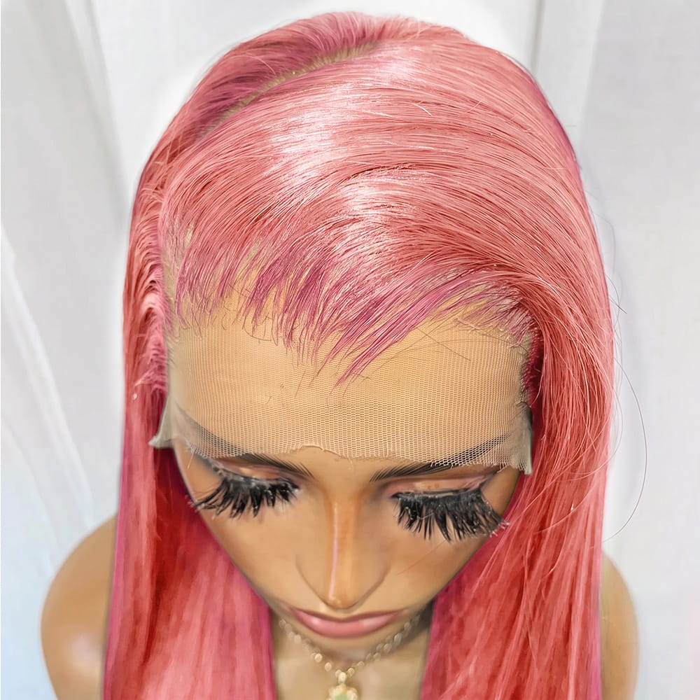 Bone Straight HD Lace Super Natural Lace Frontal Human Hair Wigs Bubblegum Pink LINKTOWIG