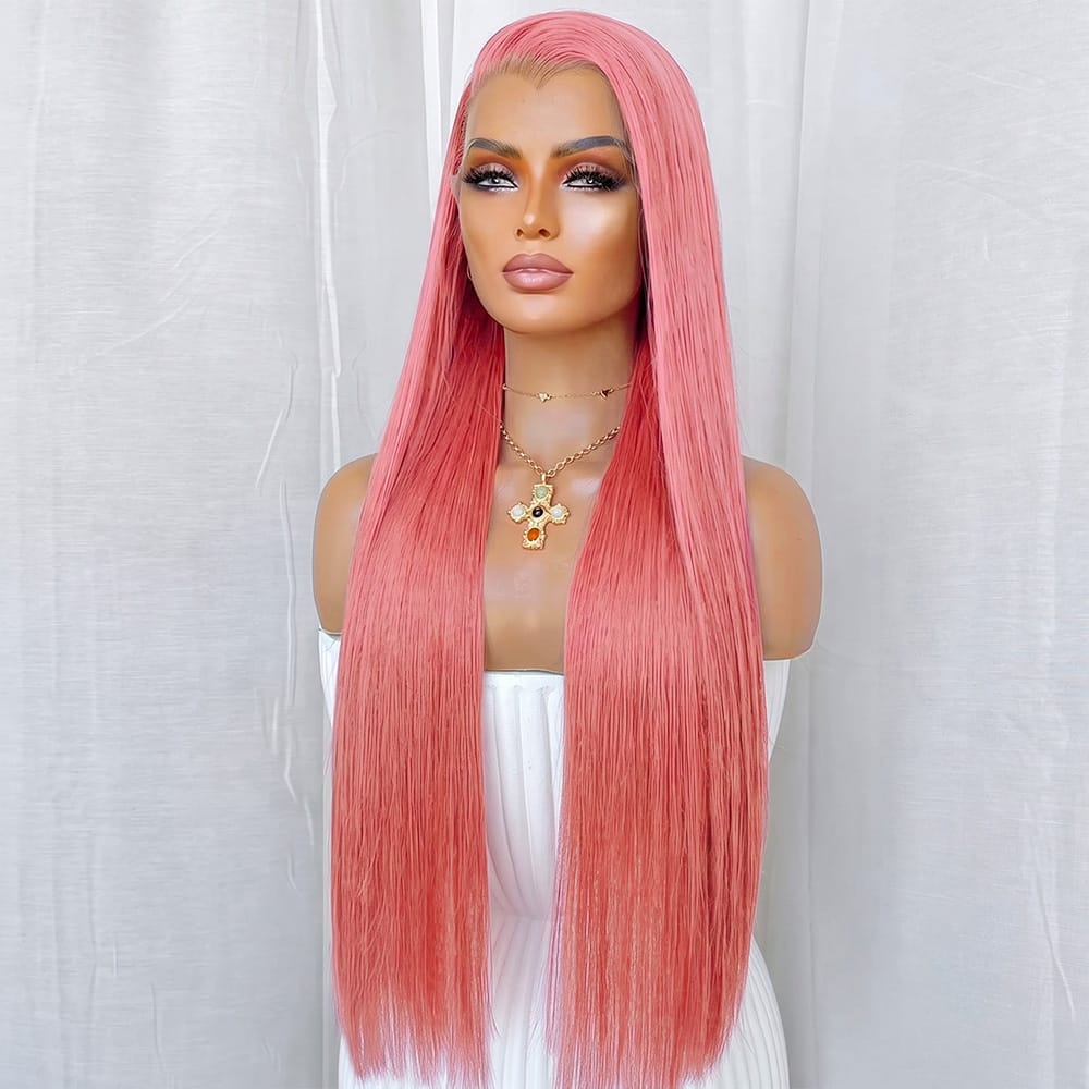 Bone Straight HD Lace Super Natural Lace Frontal Human Hair Wigs Bubblegum Pink LINKTOWIG