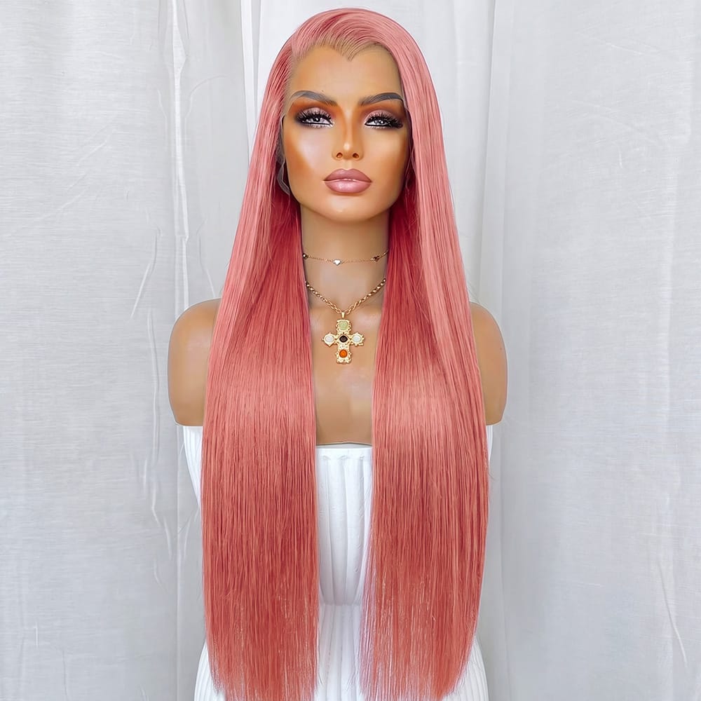 Bone Straight HD Lace Super Natural Lace Frontal Human Hair Wigs Bubblegum Pink LINKTOWIG