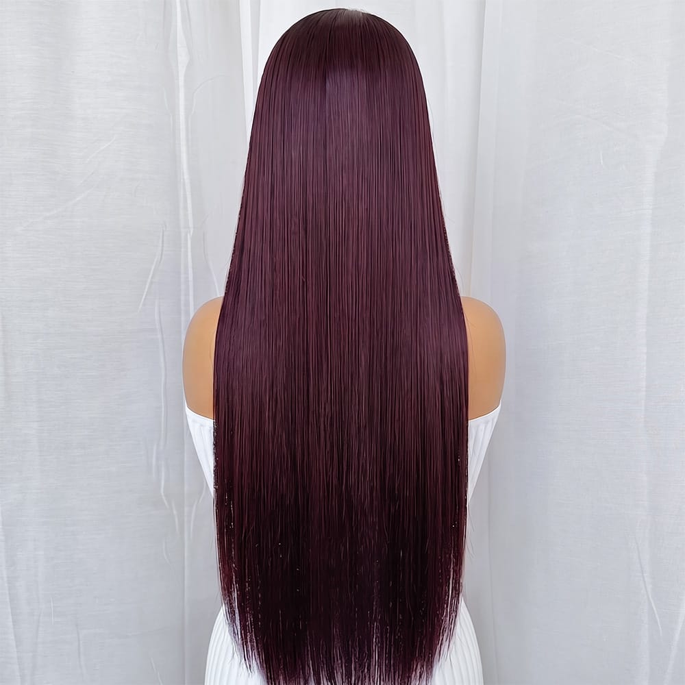 Bone Straight HD Lace Super Natural Lace Frontal Human Hair Wigs Burgundy LINKTOWIG
