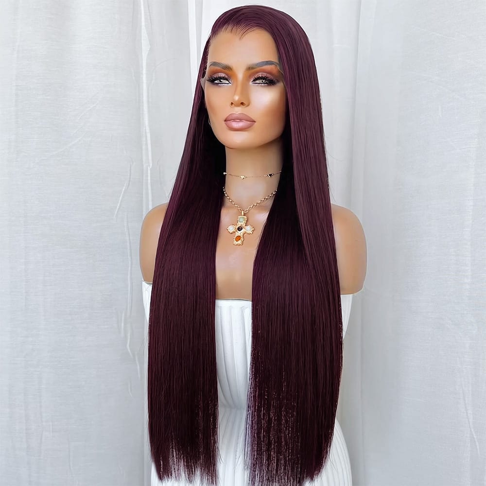 Bone Straight HD Lace Super Natural Lace Frontal Human Hair Wigs Burgundy LINKTOWIG