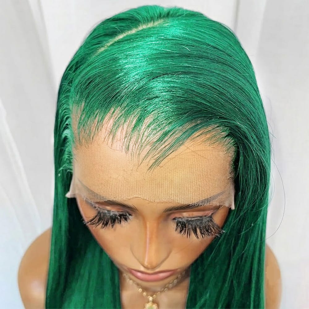 Bone Straight HD Lace Super Natural Lace Frontal Human Hair Wigs Dark Emerald Green LINKTOWIG