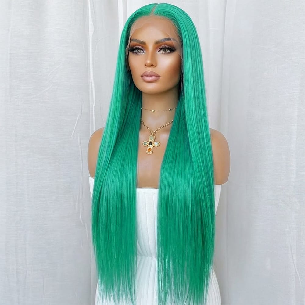 Bone Straight HD Lace Super Natural Lace Frontal Human Hair Wigs Dark Emerald Green LINKTOWIG