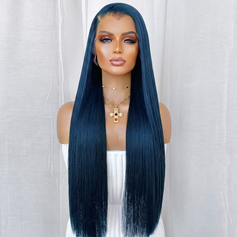 Bone Straight HD Lace Super Natural Lace Frontal Human Hair Wigs Dark Emerald Green LINKTOWIG