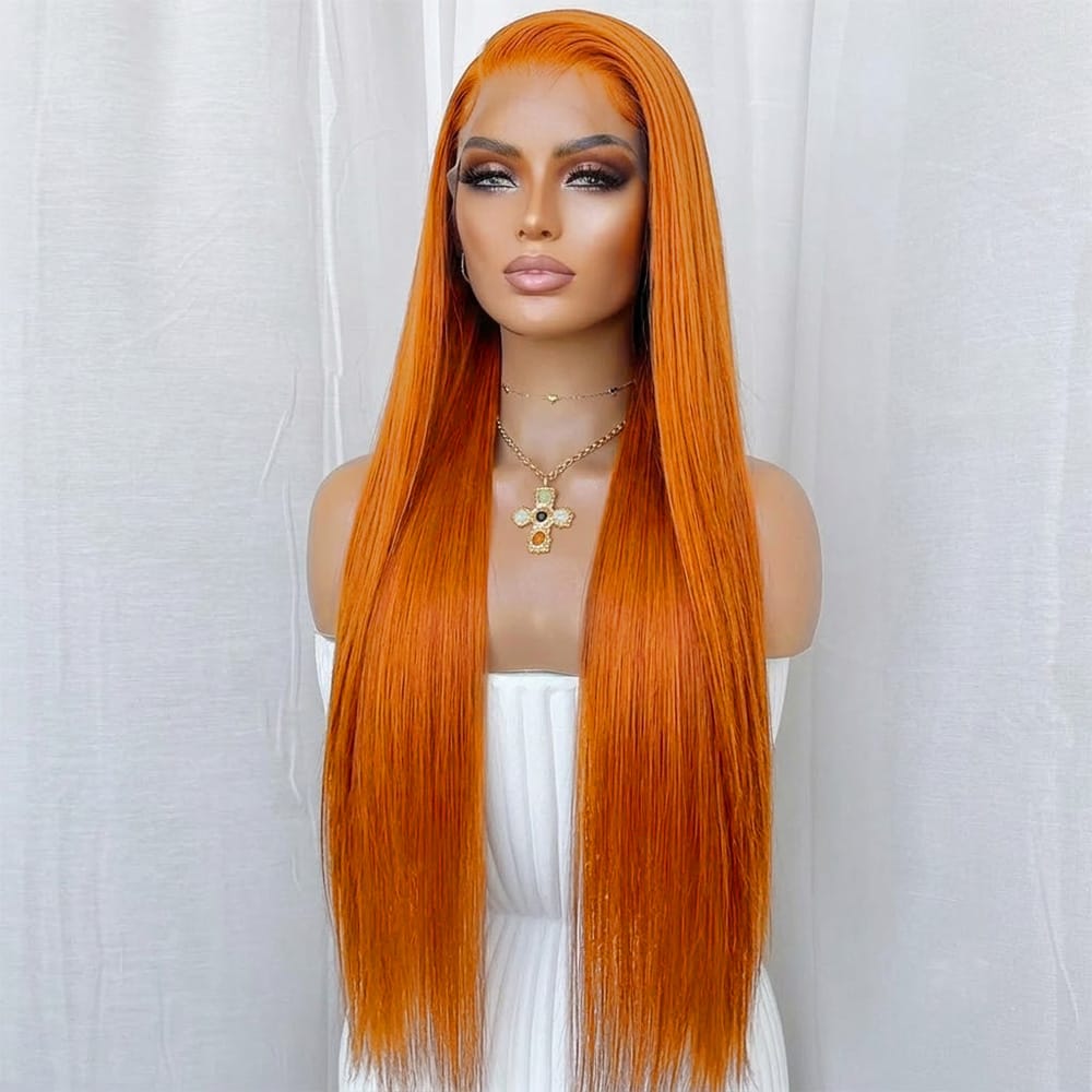 Bone Straight HD Lace Super Natural Lace Frontal Human Hair Wigs Ginger Orange LINKTOWIG