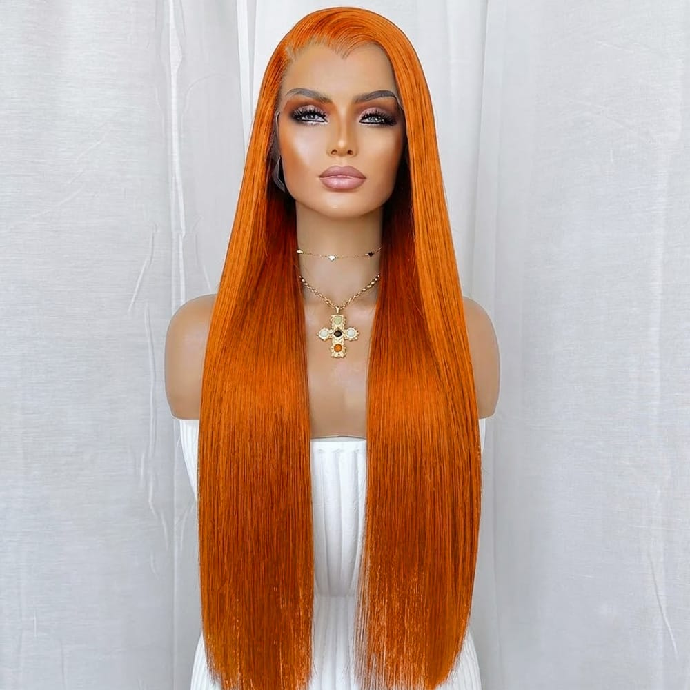 Bone Straight HD Lace Super Natural Lace Frontal Human Hair Wigs Ginger Orange LINKTOWIG