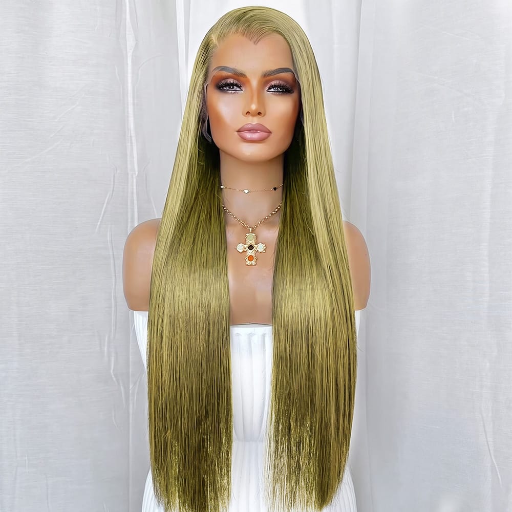 Bone Straight HD Lace Super Natural Lace Frontal Human Hair Wigs Olive Green Blonde LINKTOWIG