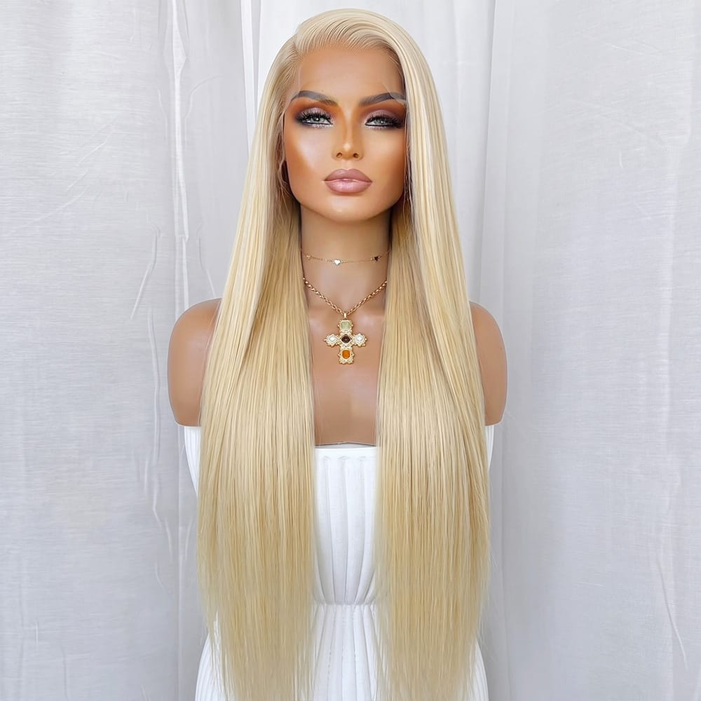 Bone Straight HD Lace Super Natural Lace Frontal Human Hair Wigs Platinum Blonde LINKTOWIG