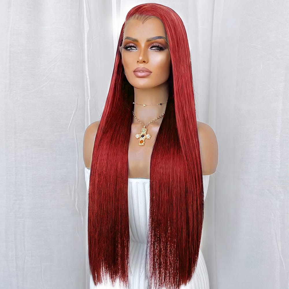 Bone Straight HD Lace Super Natural Lace Frontal Human Hair Wigs Ruby Red LINKTOWIG