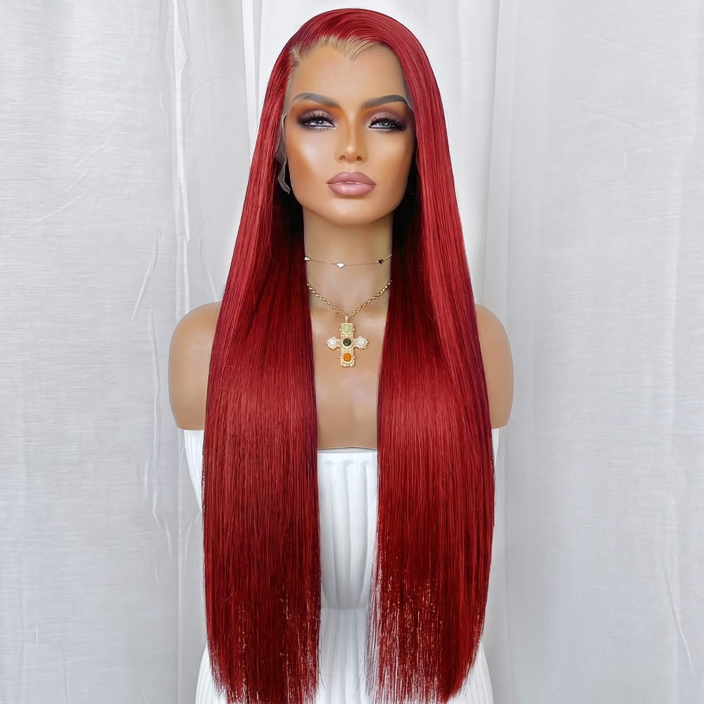 Bone Straight HD Lace Super Natural Lace Frontal Human Hair Wigs Ruby Red LINKTOWIG