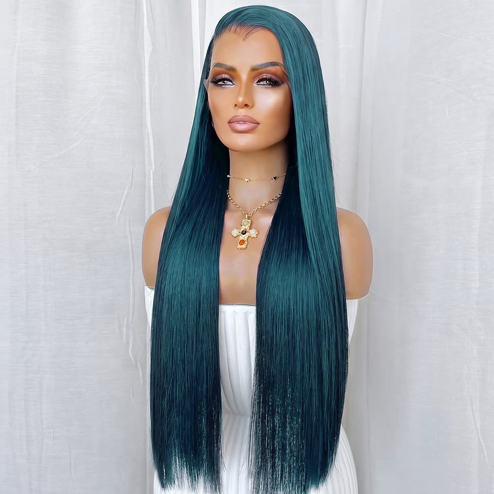 Bone Straight HD Lace Super Natural Lace Frontal Human Hair Wigs Teal Green LINKTOWIG