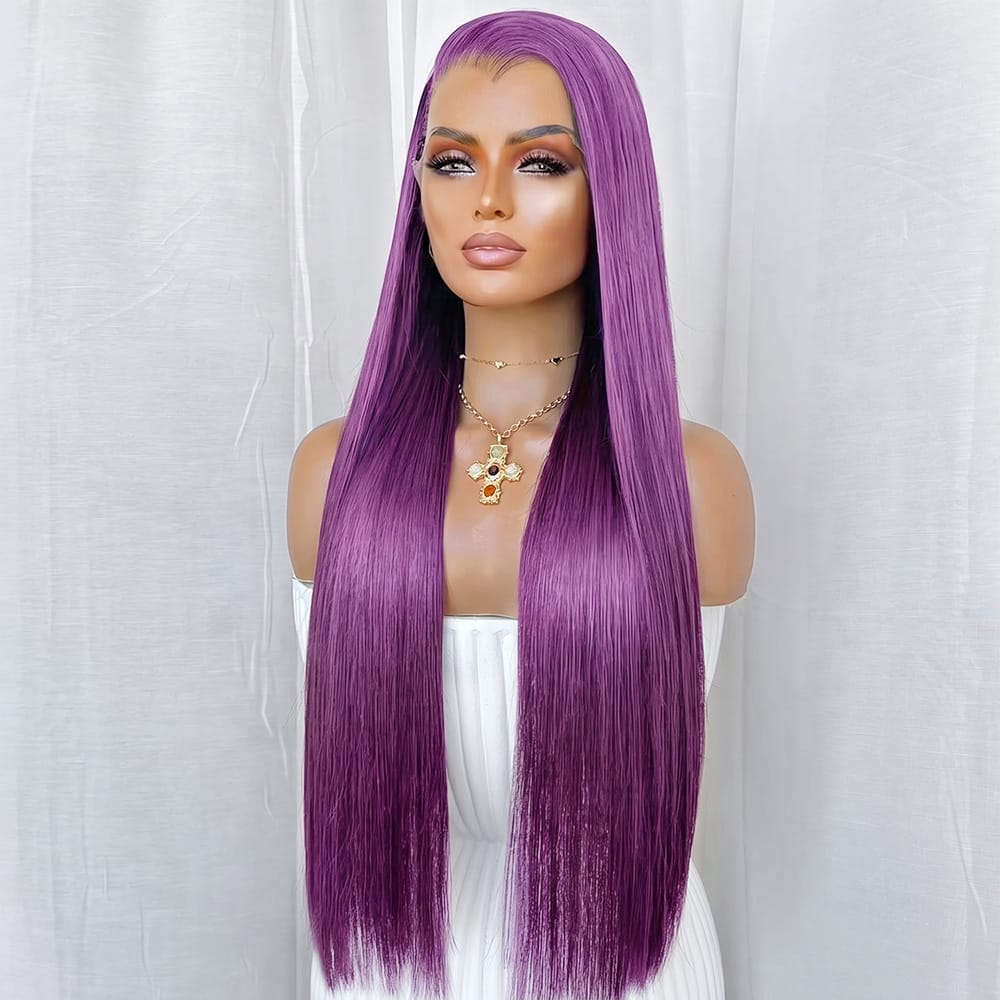Bone Straight HD Lace Super Natural Lace Frontal Human Hair Wigs Violet Purple LINKTOWIG