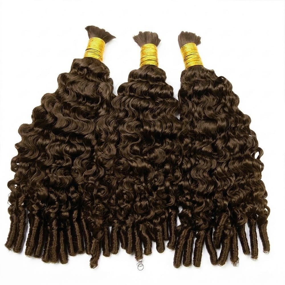 Burmese Curly 100% Raw Virgin Human Hair Bundles - (No Weft) Bulk Hair 3 Bundles / aramel Balayage Highlights LINKTOWIG