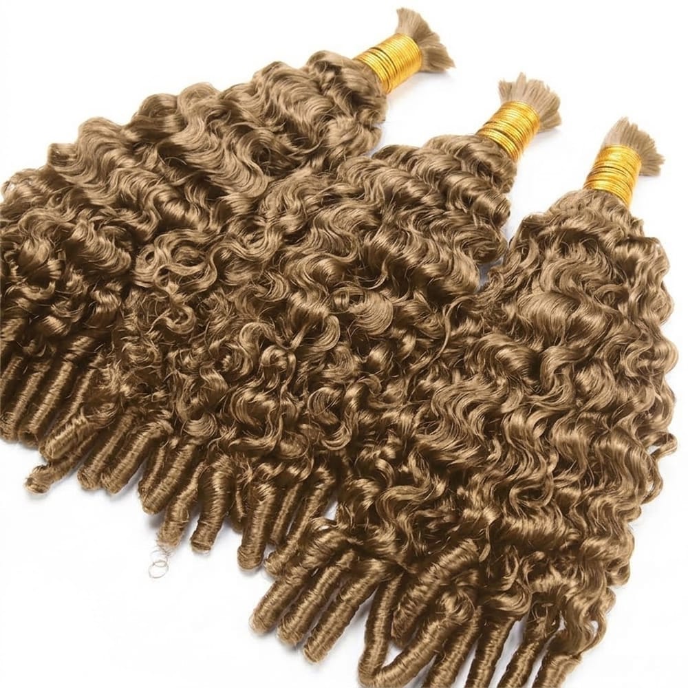Burmese Curly 100% Raw Virgin Human Hair Bundles - (No Weft) Bulk Hair 3 Bundles / Ash Brown LINKTOWIG