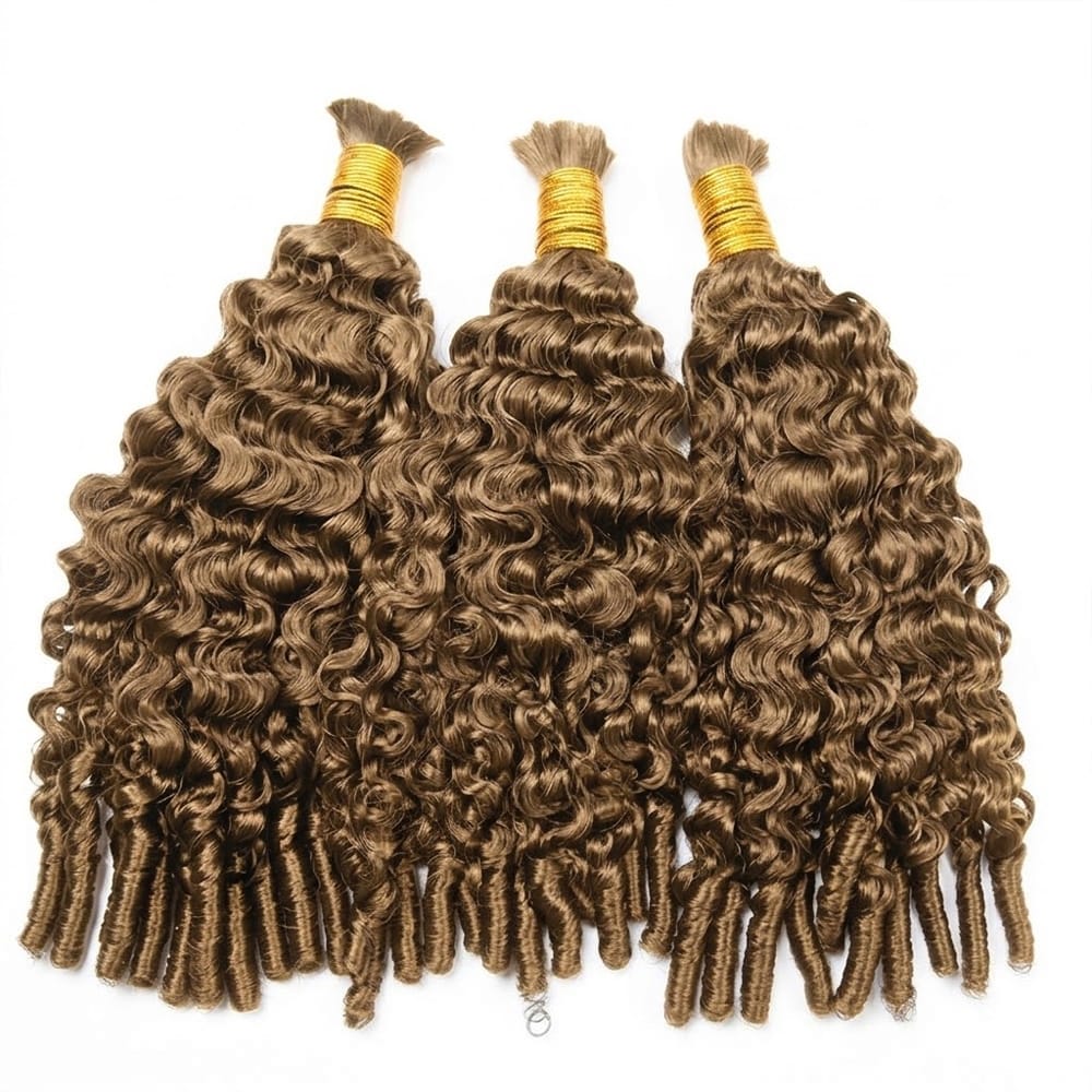 Burmese Curly 100% Raw Virgin Human Hair Bundles - (No Weft) Bulk Hair 3 Bundles / Ash Brown LINKTOWIG