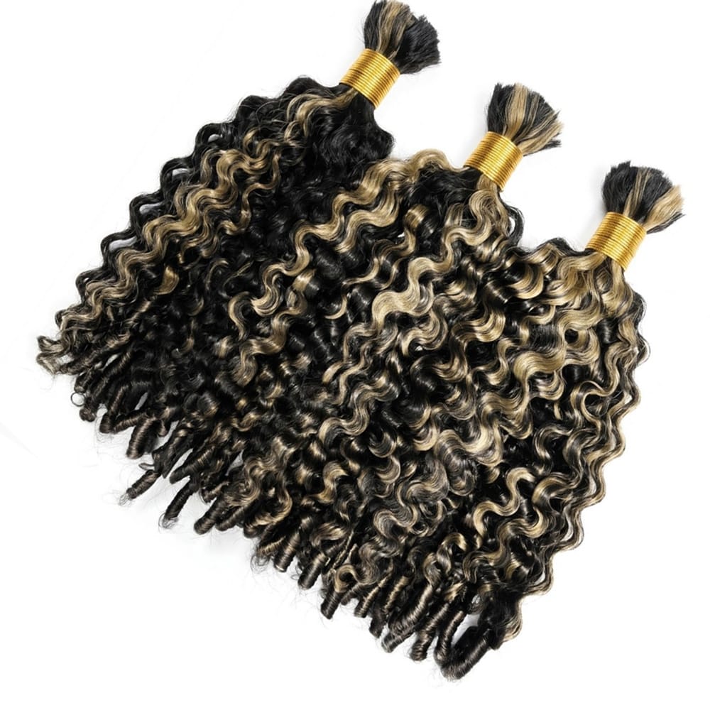 Burmese Curly 100% Raw Virgin Human Hair Bundles - (No Weft) Bulk Hair 3 Bundles / Black and grey blended highlights LINKTOWIG