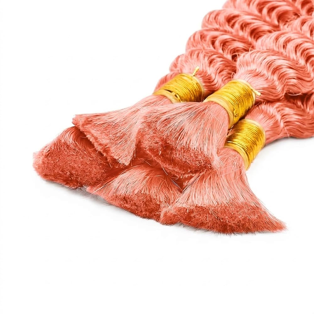 Burmese Curly 100% Raw Virgin Human Hair Bundles - (No Weft) Bulk Hair 3 Bundles / Bubblegum Pink LINKTOWIG
