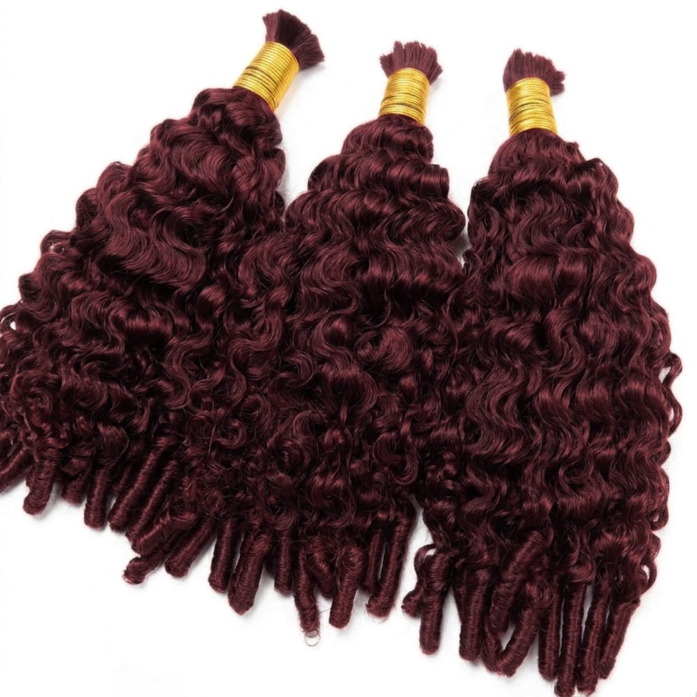 Burmese Curly 100% Raw Virgin Human Hair Bundles - (No Weft) Bulk Hair 3 Bundles / Burgundy LINKTOWIG