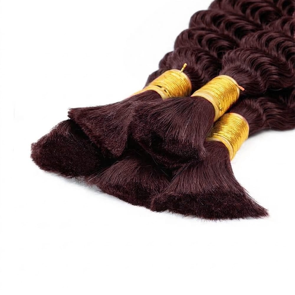 Burmese Curly 100% Raw Virgin Human Hair Bundles - (No Weft) Bulk Hair 3 Bundles / Burgundy LINKTOWIG