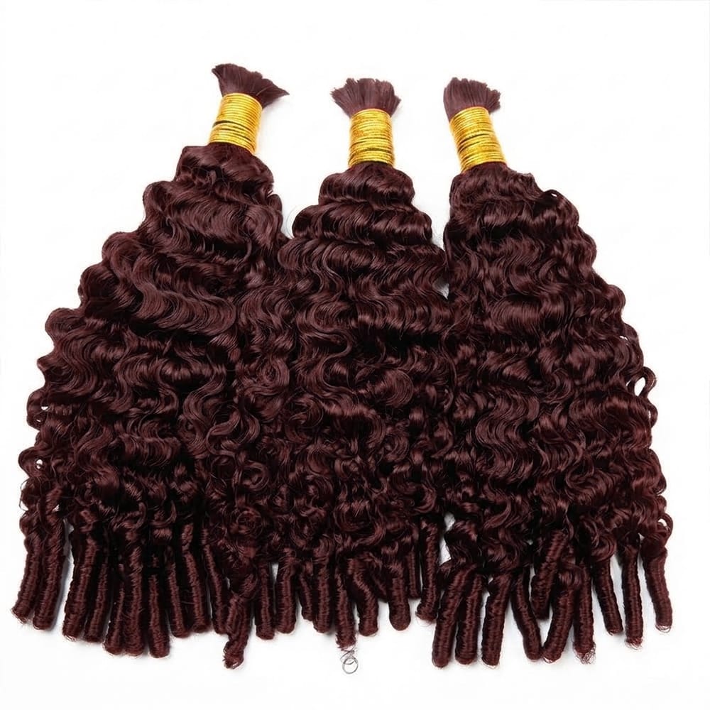 Burmese Curly 100% Raw Virgin Human Hair Bundles - (No Weft) Bulk Hair 3 Bundles / Burgundy LINKTOWIG