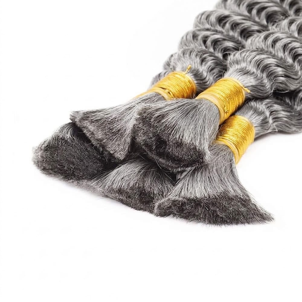 Burmese Curly 100% Raw Virgin Human Hair Bundles - (No Weft) Bulk Hair 3 Bundles / Charcoal Grey LINKTOWIG