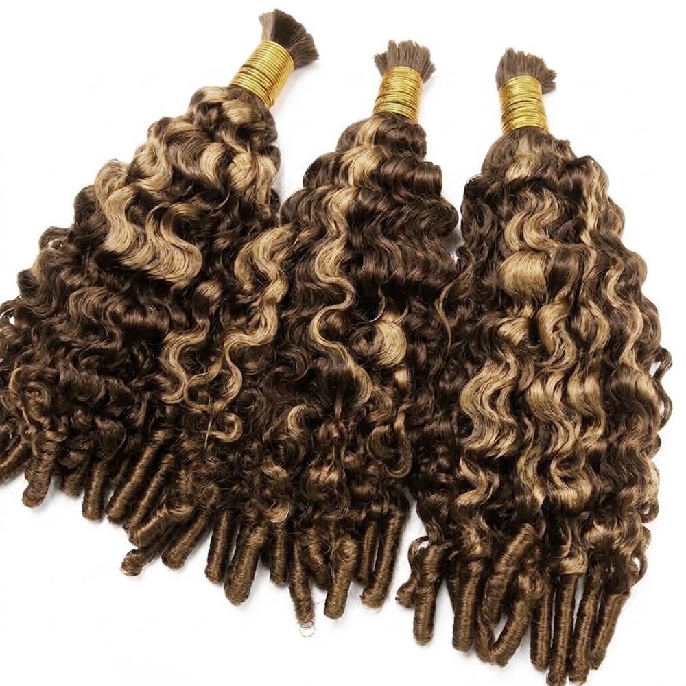 Burmese Curly 100% Raw Virgin Human Hair Bundles - (No Weft) Bulk Hair 3 Bundles / Chocolate Brown LINKTOWIG