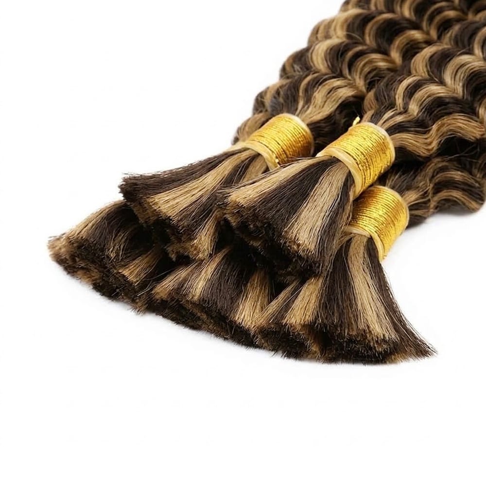 Burmese Curly 100% Raw Virgin Human Hair Bundles - (No Weft) Bulk Hair 3 Bundles / Chocolate Brown LINKTOWIG