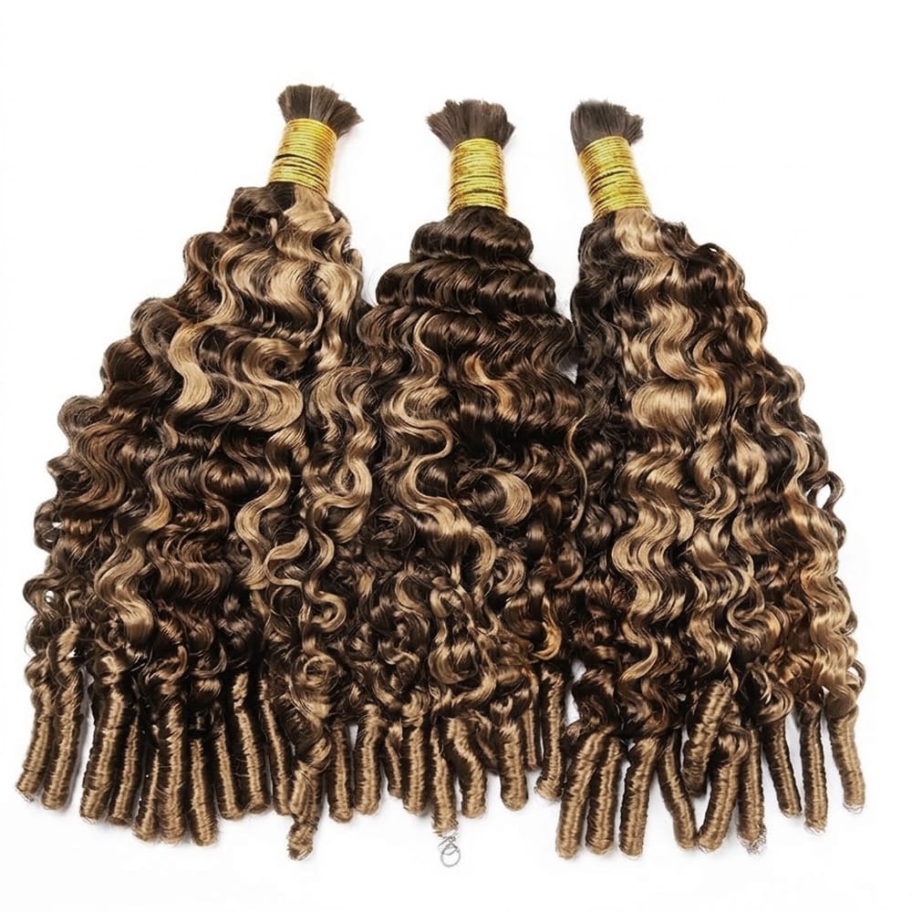 Burmese Curly 100% Raw Virgin Human Hair Bundles - (No Weft) Bulk Hair 3 Bundles / Chocolate Brown LINKTOWIG