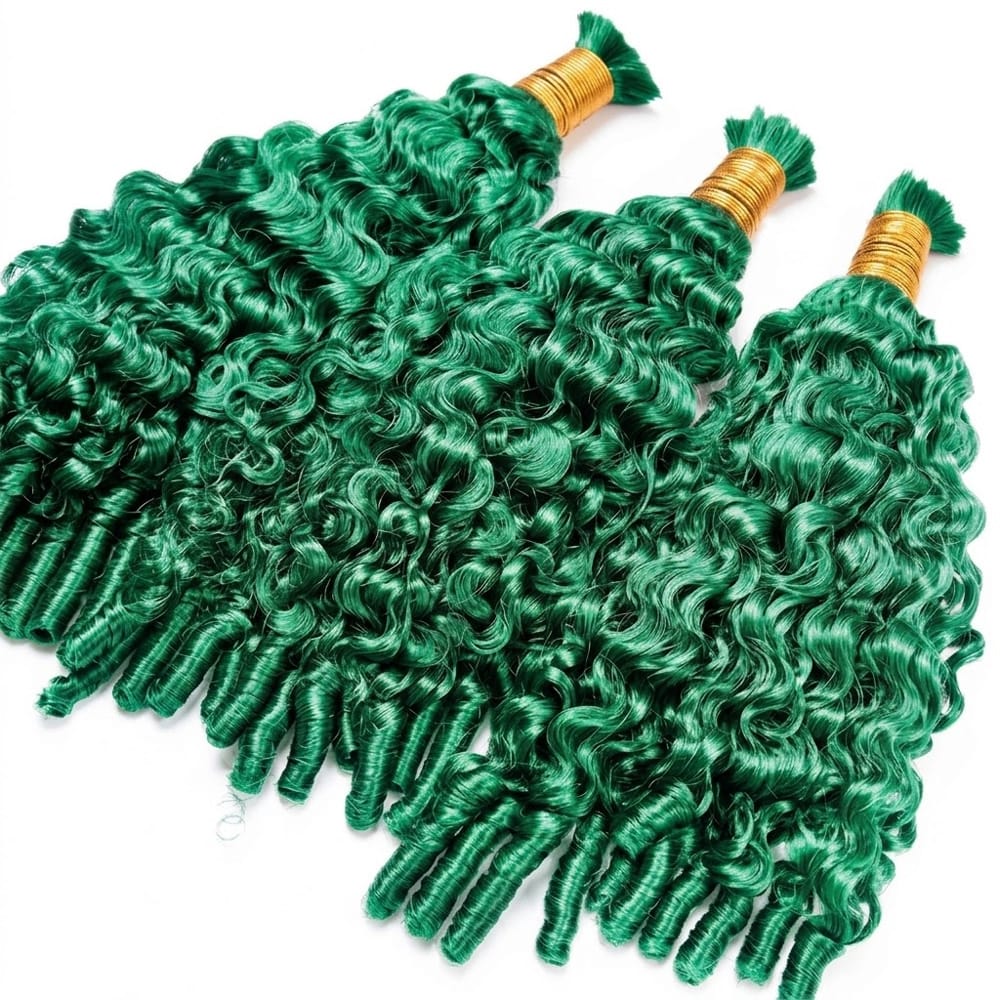 Burmese Curly 100% Raw Virgin Human Hair Bundles - (No Weft) Bulk Hair 3 Bundles / Dark Emerald Green LINKTOWIG