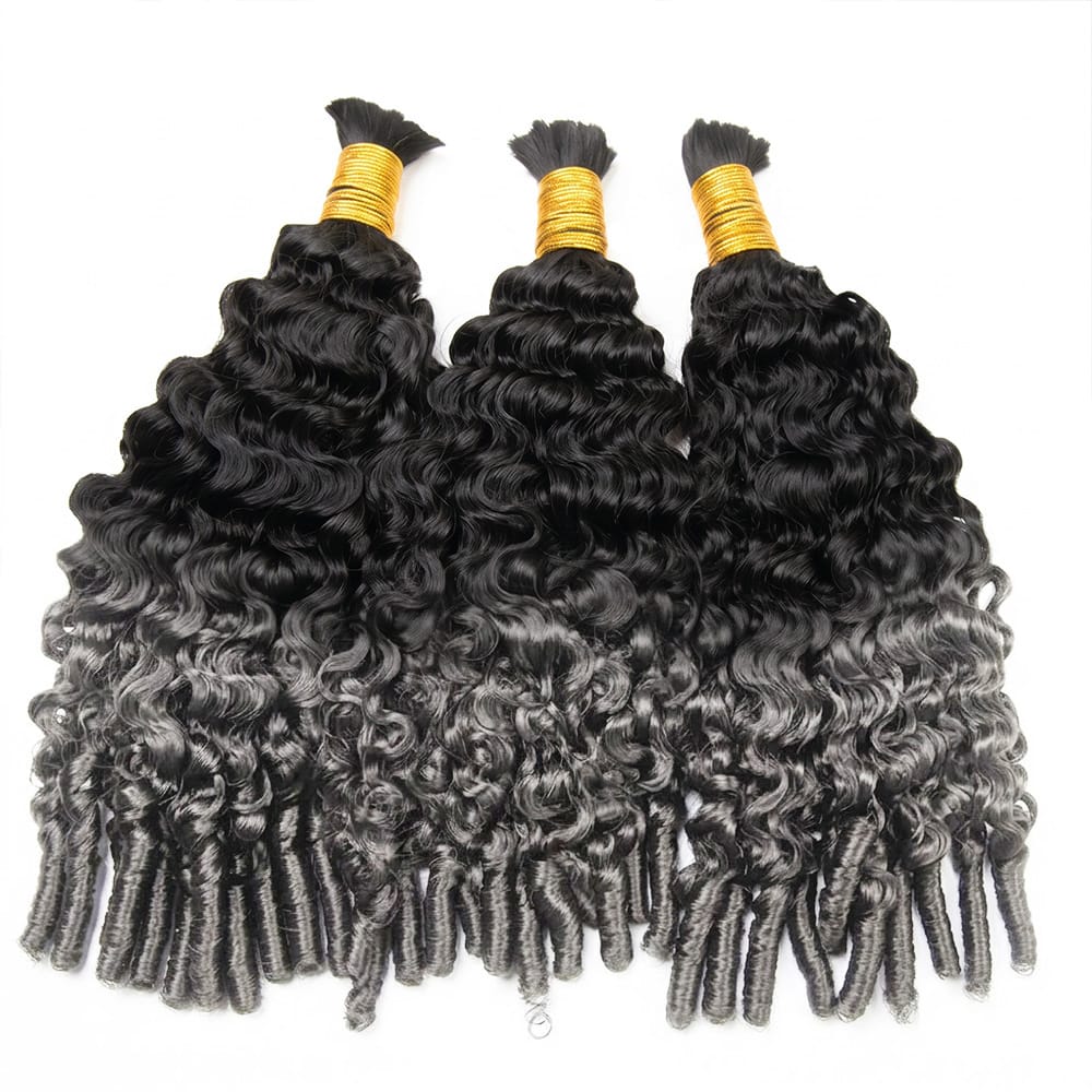 Burmese Curly 100% Raw Virgin Human Hair Bundles - (No Weft) Bulk Hair 3 Bundles / Dark Roots LINKTOWIG