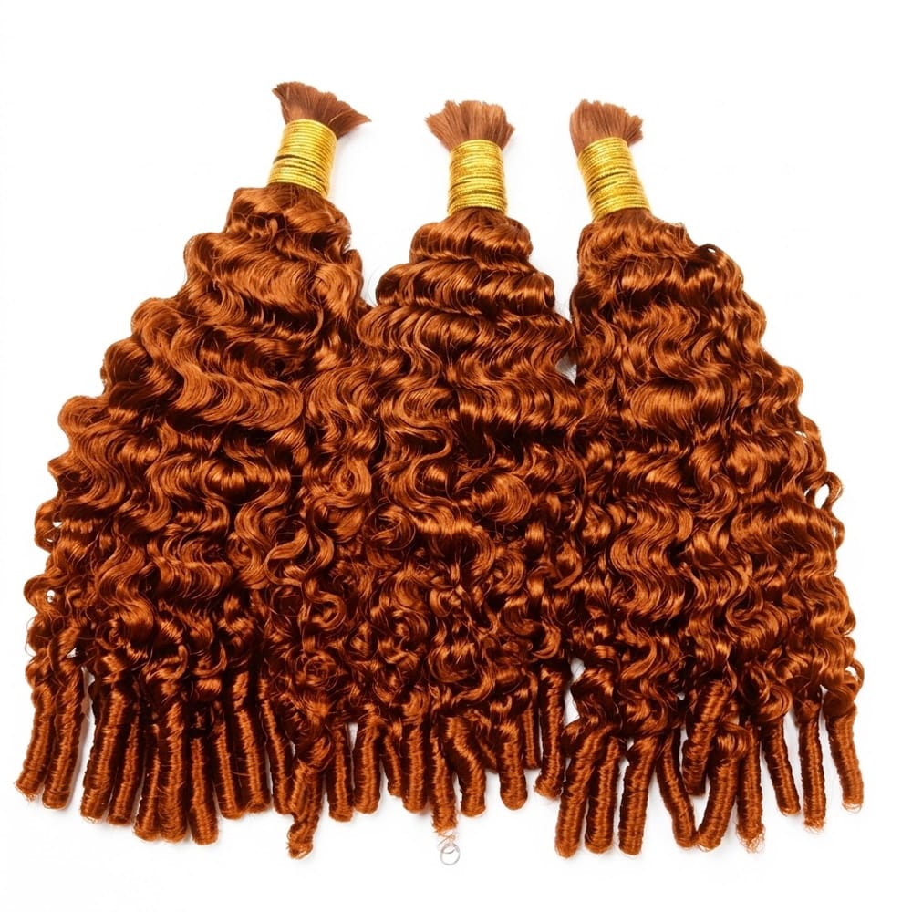Burmese Curly 100% Raw Virgin Human Hair Bundles - (No Weft) Bulk Hair 3 Bundles / Ginger Orange LINKTOWIG